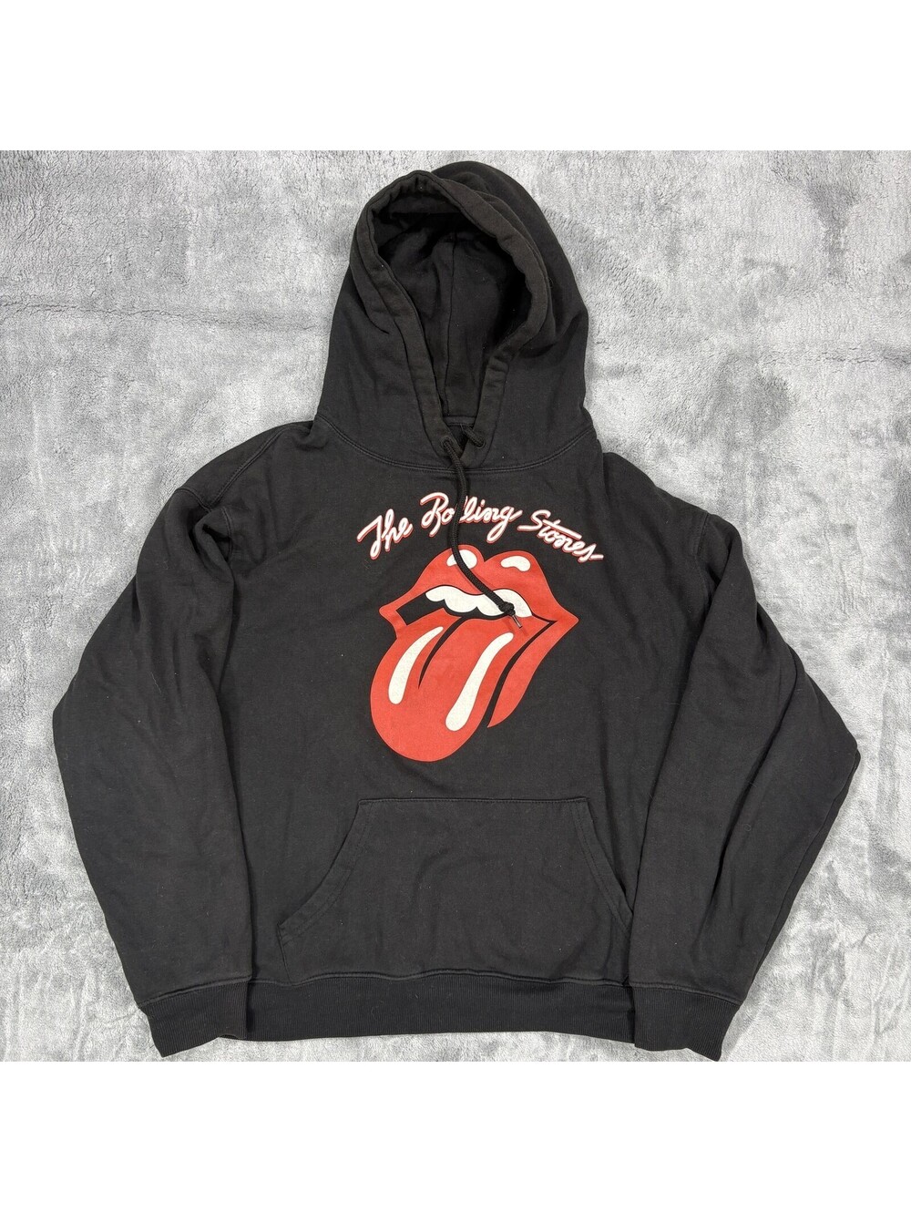 The Rolling Stones Large Black Pullover Hoodie Tongue Logo Graphic Sweatshirt